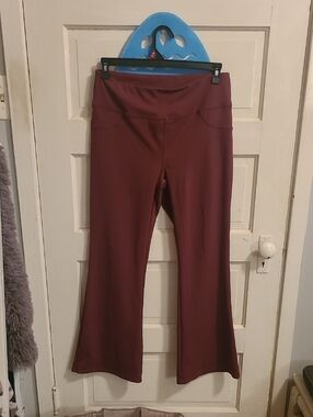 HALARA High-Rise Flare Pants in Burgundy Plum